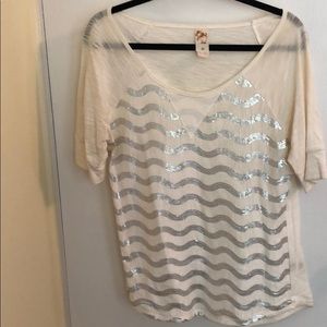 Anthropologie Silver Sequin Scallop Patter Top